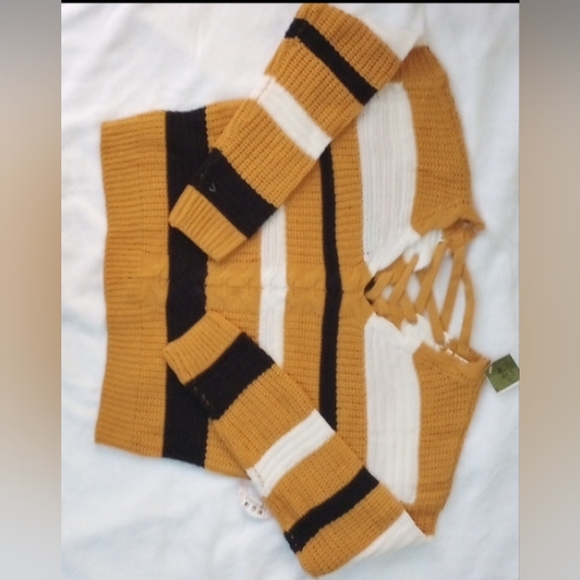 FCT small yellow, white, and black cropped long sleeve sweater - Picture 1 of 3